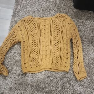 moon & madison Mustard Open-Knit Sweater